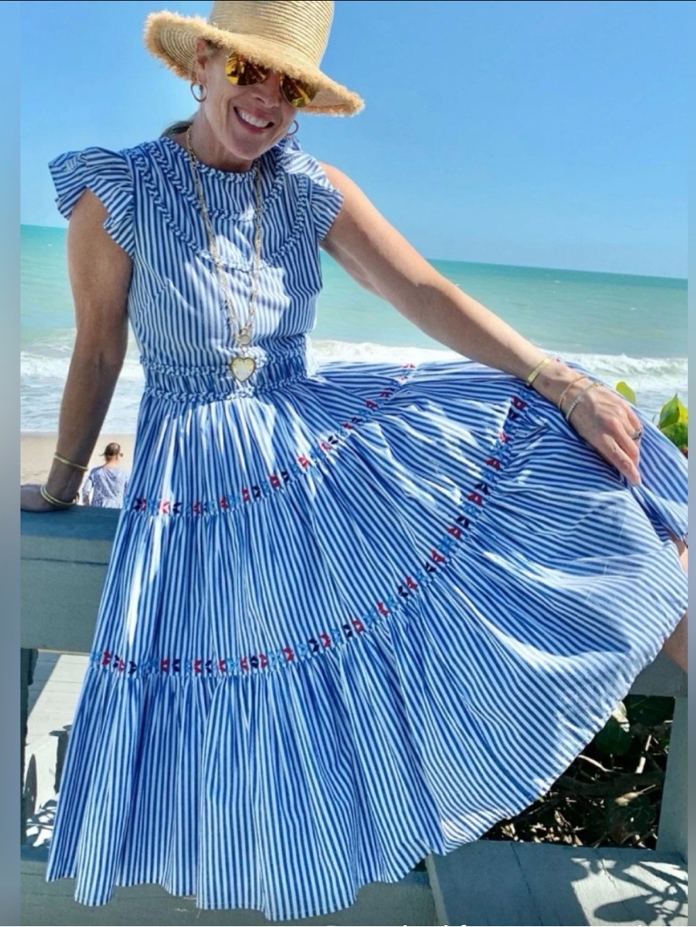 CK BRADLEY Cecily pinstripe preppy ruffle sleeve dress like new size Large